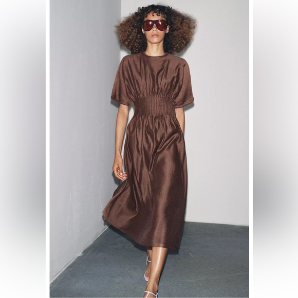 Zara Dresses & Skirts - ZARA PLEATED WAIST MIXED KNIT DRESS